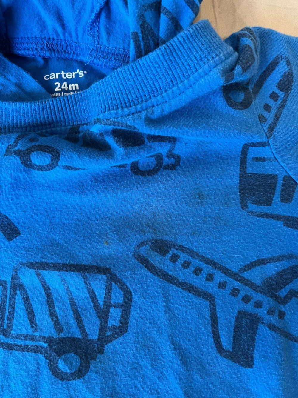 Carters 24mnth Blue Hooded Baby Romper with Vehicle Print - Picture 3 of 5